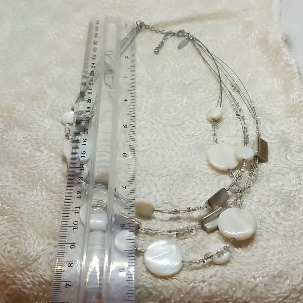 Avenue Necklace Coin Three Tier Wire Shell Coin Beads Silver Necklace